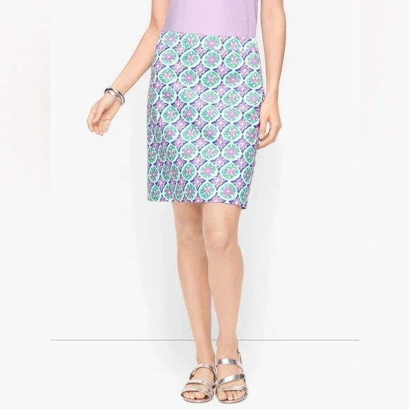 Talbots Women's A-Line Canvas Skirt Medallion Floral Print Green Blue Pink sz 10 - Picture 2 of 13